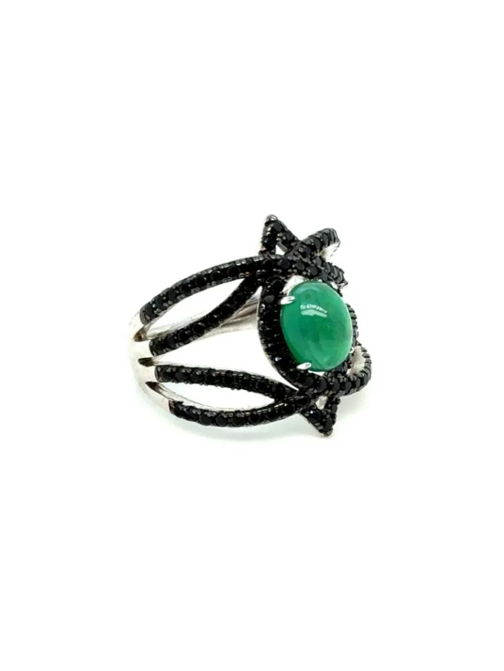Silver‎ Opal Like Spider Looking Black Stones Ring